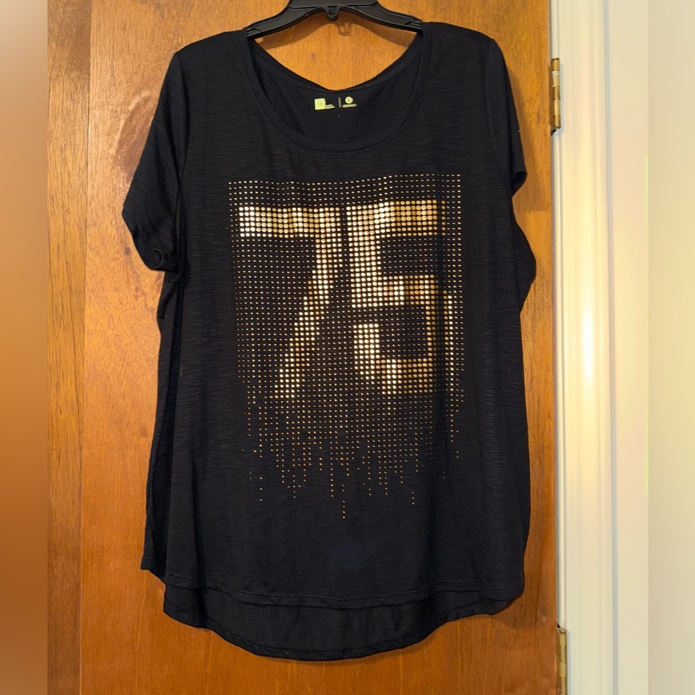 Xersion Black Short Sleeve Tee with Gold Stud '75' Graphic